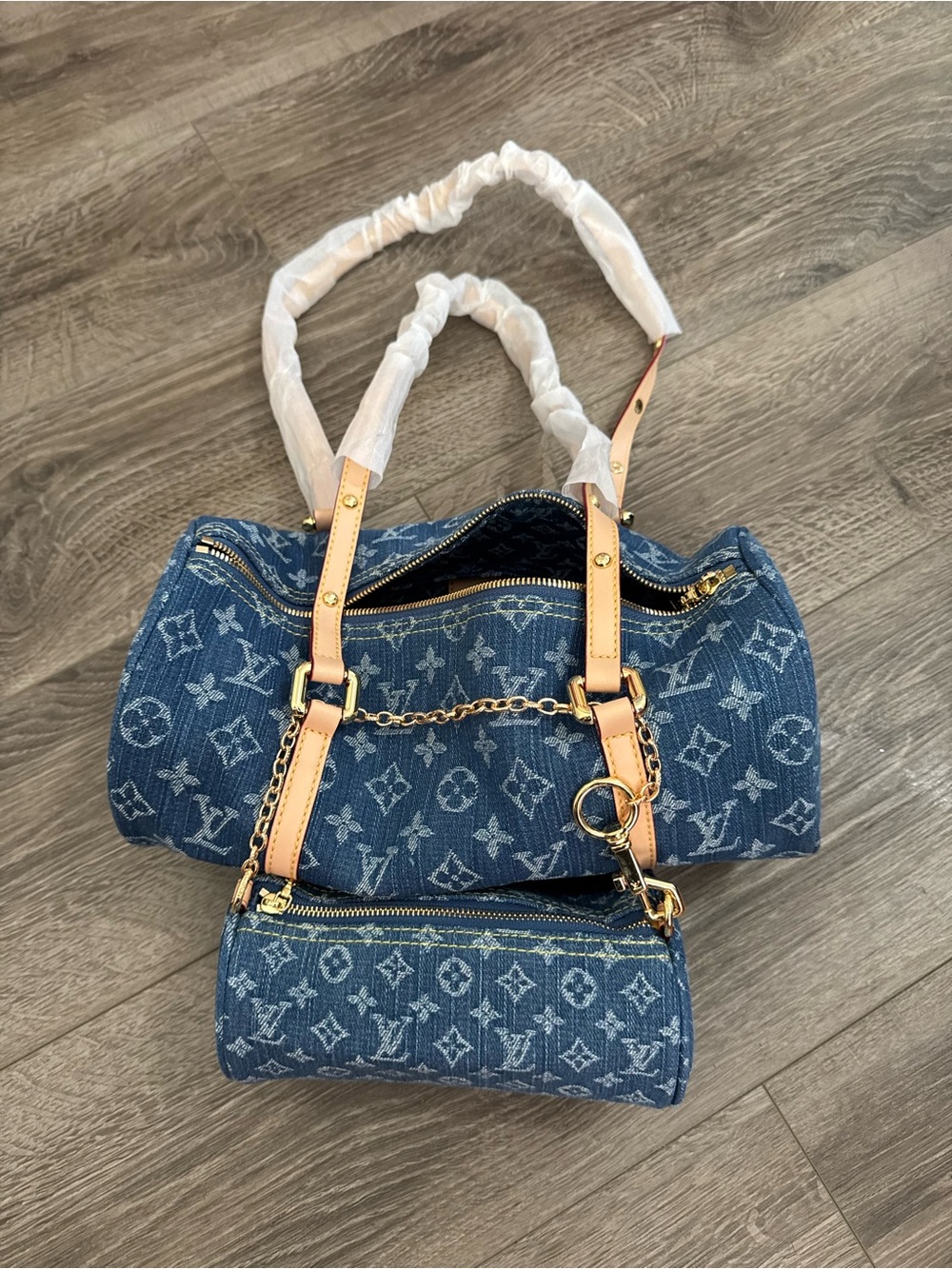 Louis Vuitton Blue Denim Monogram Mini Bag with Tan Trim